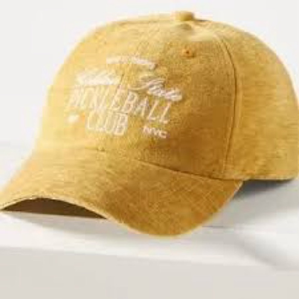 Anthropologie Pickleball Yellow Baseball Cap with White Embroidery